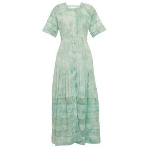 LoveShackFancy Edie Cotton Crochet Lace Midi Dress Jade Mist SMALL NWT
